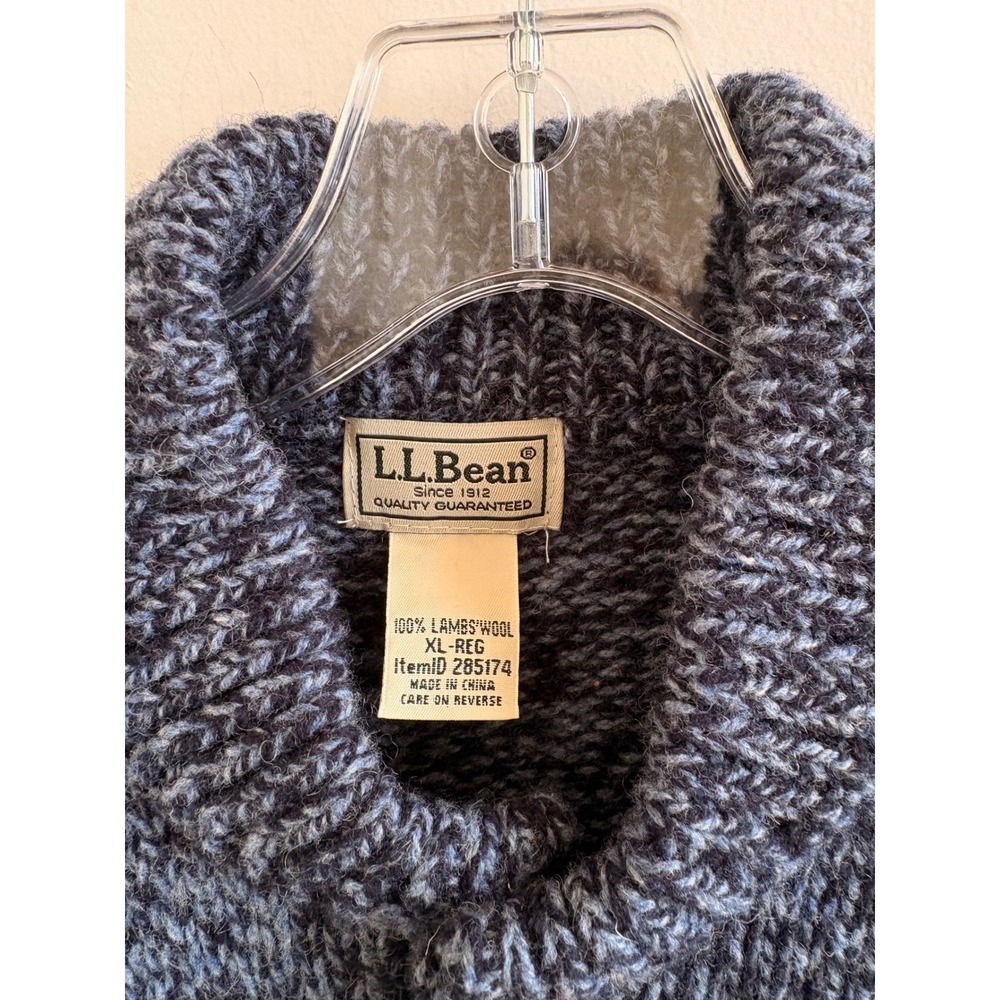LL Bean Mens 100% Lambswool Shawl Collar Sweater Blue Marl Knit XL 285174 - Picture 5 of 7